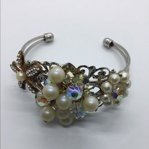 Vintage Earring/Brooch Filigree Cuff Bracelet